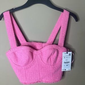 ZARA COTTON FADED BARBIE PINK CROP BUSTIER TOP